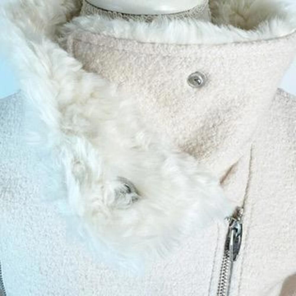 Zara Trafaluc Moto Asymmetrical Zip Coat Faux Fur Blush Pink Wool Jacket Size XS - Picture 11 of 11